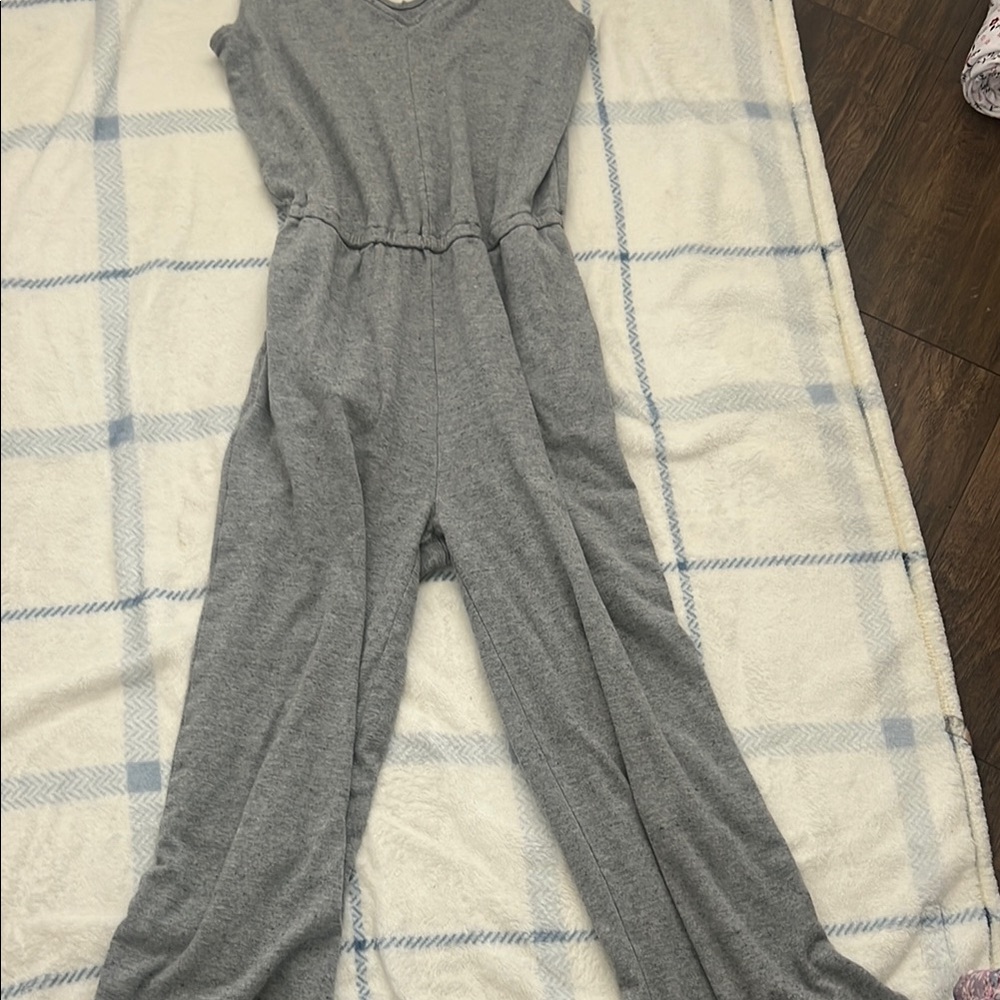 Daily Ritual Gray Jumpsuit with Tie Waist and Short Sleeves